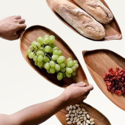 간식 플래터 나뭇잎 모양 접시 아카시아 치즈 스시 플레이트