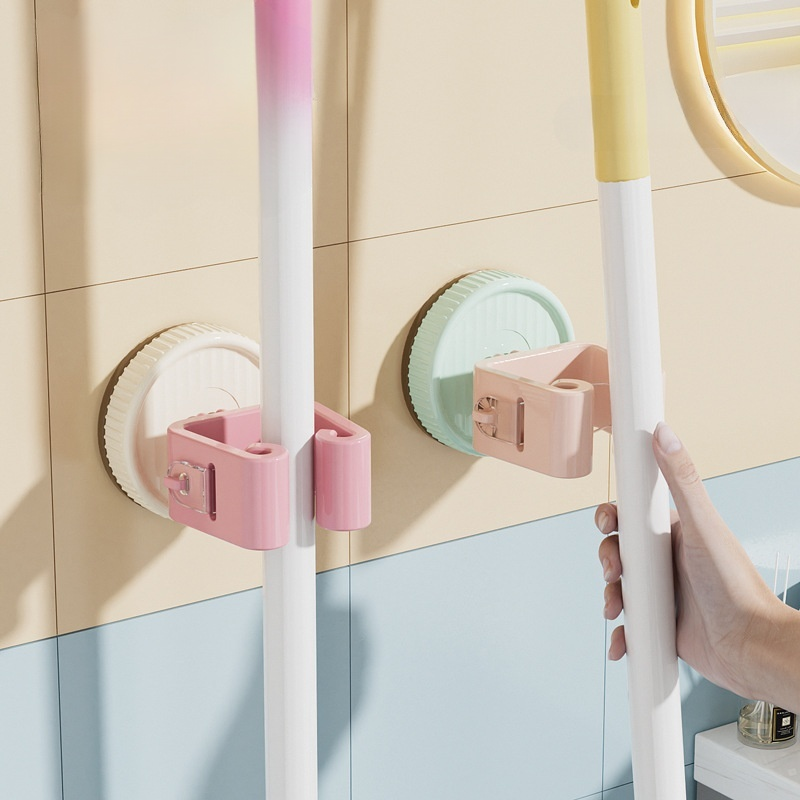 화장실 문 뒤 벽걸이 밀대걸이 편리한 빨판 펀치프리 벽걸이 벽수납 미끄럼방지 밀대걸이 벽수납선반