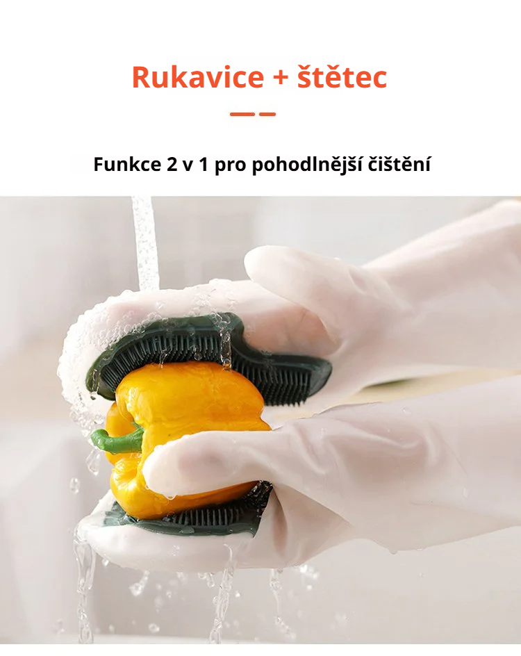 Detail silikonových štětin na rukavicích