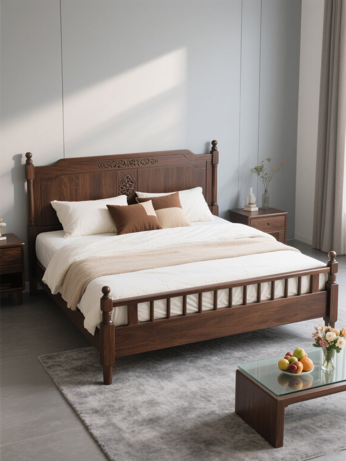 1.8メートル大型ベッドの高級感ある木目