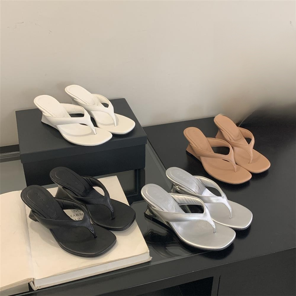 2025年春夏サンダル、新ファッション万能サンダル、スクエアヘッド、ウェッジヒール、フリップフロップサンダル、ハーフスリッパ、レディース