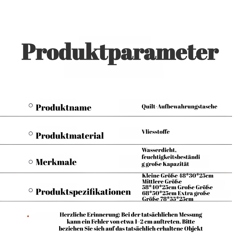 Staubdichte und leichte Aufbewahrungstasche