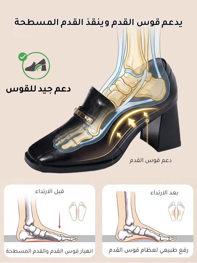 【نفس موديل المول】 حذاء نسائي بكعب عالٍ 6 سم من الجلد الناعم بمقدمة مربعة