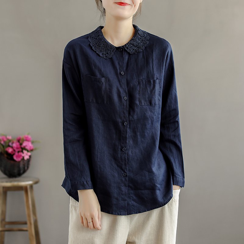 レディース無地綿麻シャツ