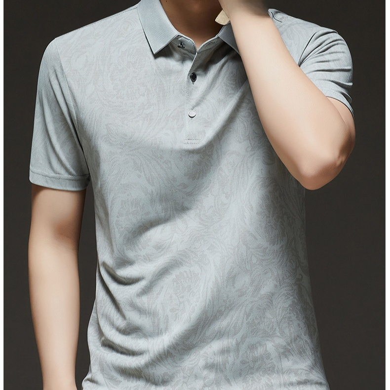 여름 비즈니스 캐주얼 남성 반팔 배기 얇은 티셔츠 프린트 터틀넥 아빠 상의