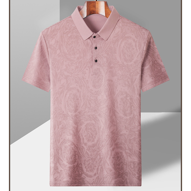  夏のビジネスカジュアルメンズ半袖薄手プリントタートルネックTシャツ父用トップス