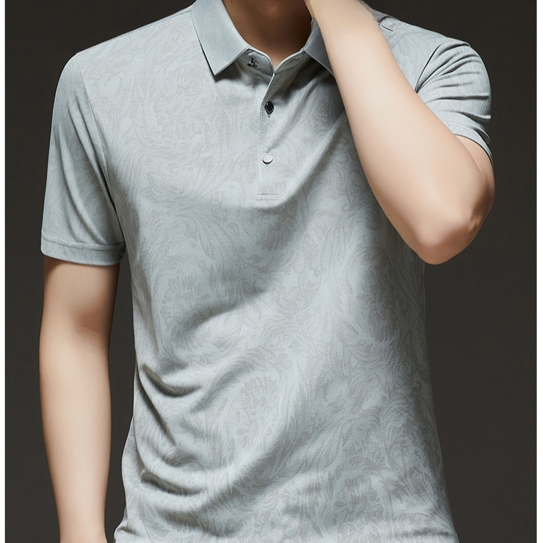 여름 비즈니스 캐주얼 남성 반팔 배기 얇은 티셔츠 프린트 터틀넥 아빠 상의