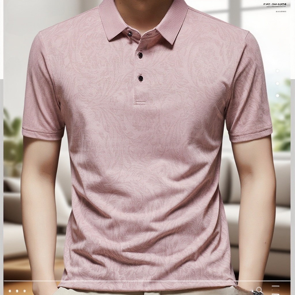 여름 비즈니스 캐주얼 남성 반팔 배기 얇은 티셔츠 프린트 터틀넥 아빠 상의