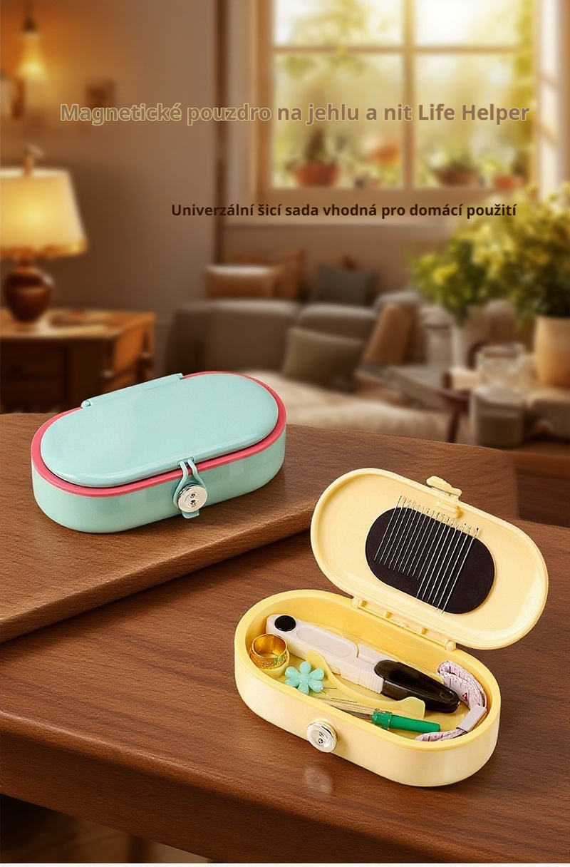 Organizér na šicí potřeby s magnetickým boxem na jehly a nitě