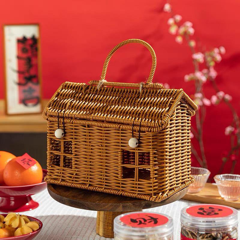 手工編織小房子藤編野餐收納籃