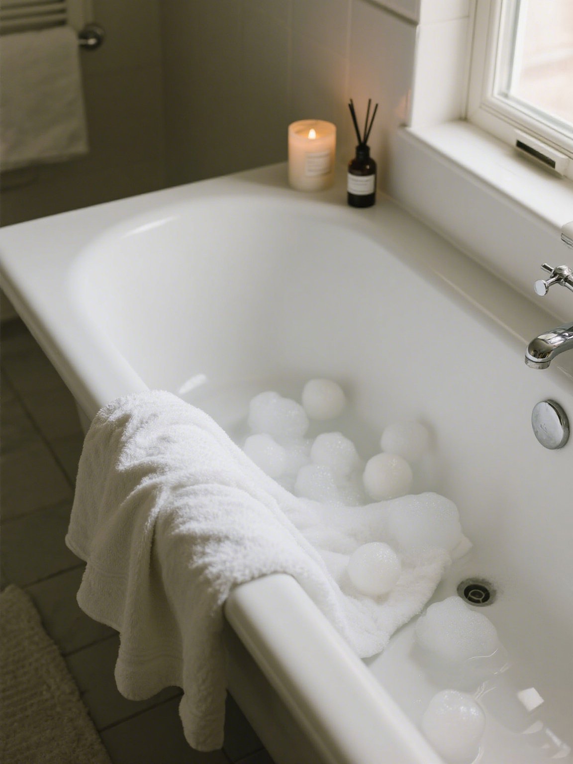 高吸水性バスタオルで水分を素早く吸収する様子