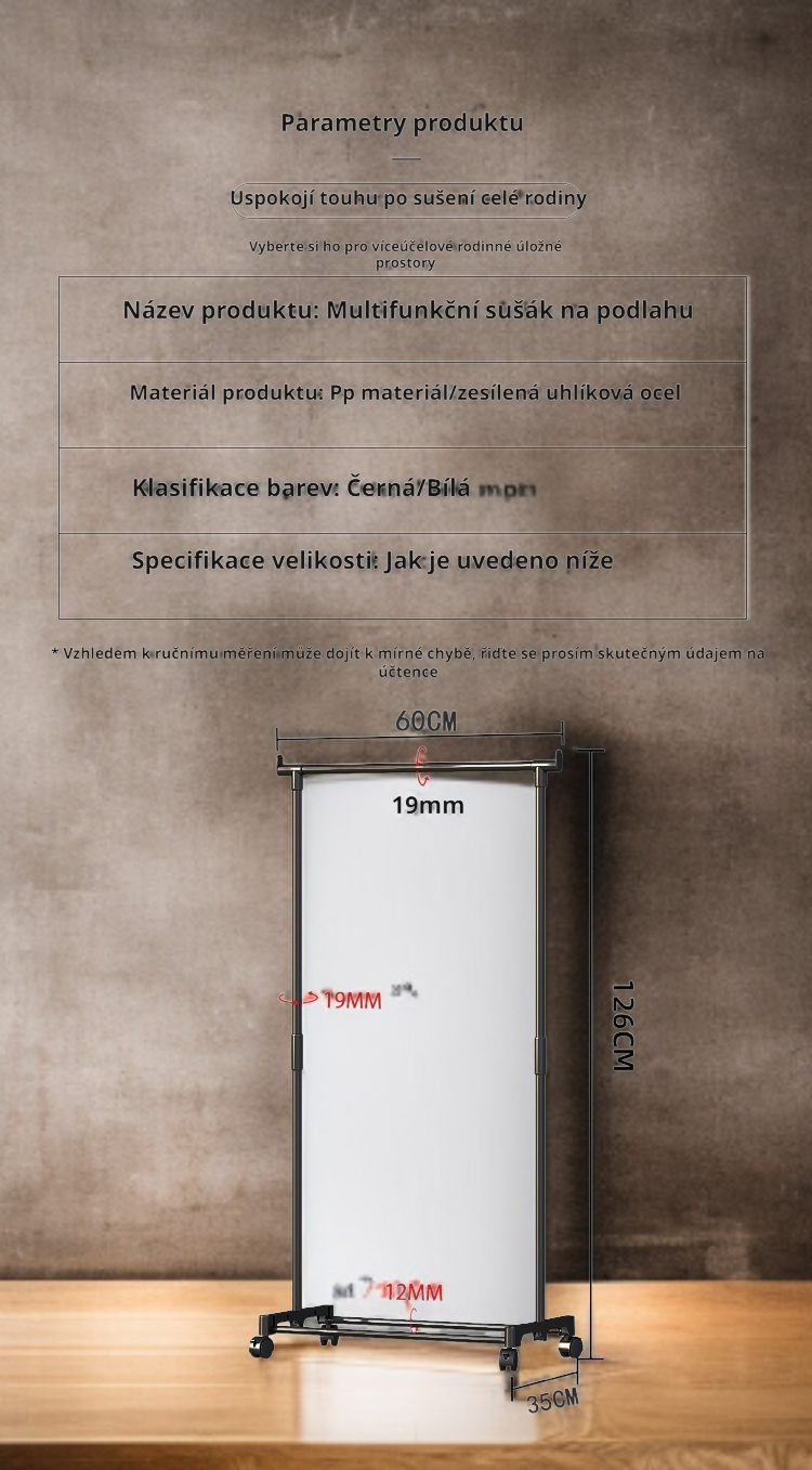 Stabilní pojízdný věšák na oblečení a klobouky