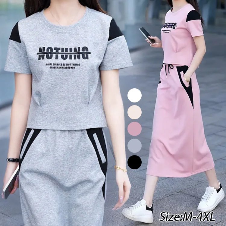 여자 패션 반팔 스커트 투피스