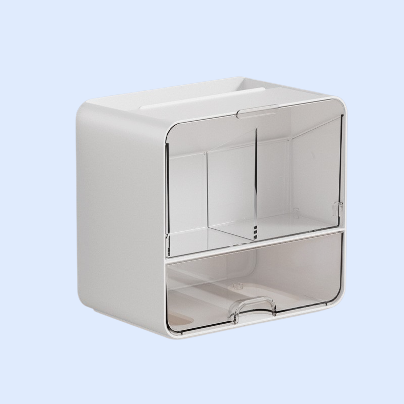 壁掛けタイプ洗面台収納ボックス トイレ用綿棒・化粧品収納 高級感ミラー付