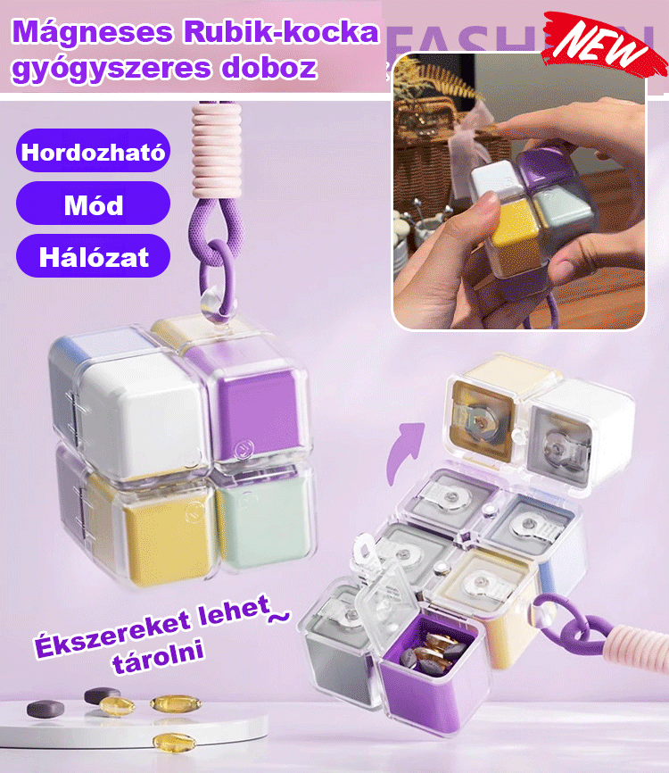Nagykapacitású mágneses gyógyszeres doboz.
