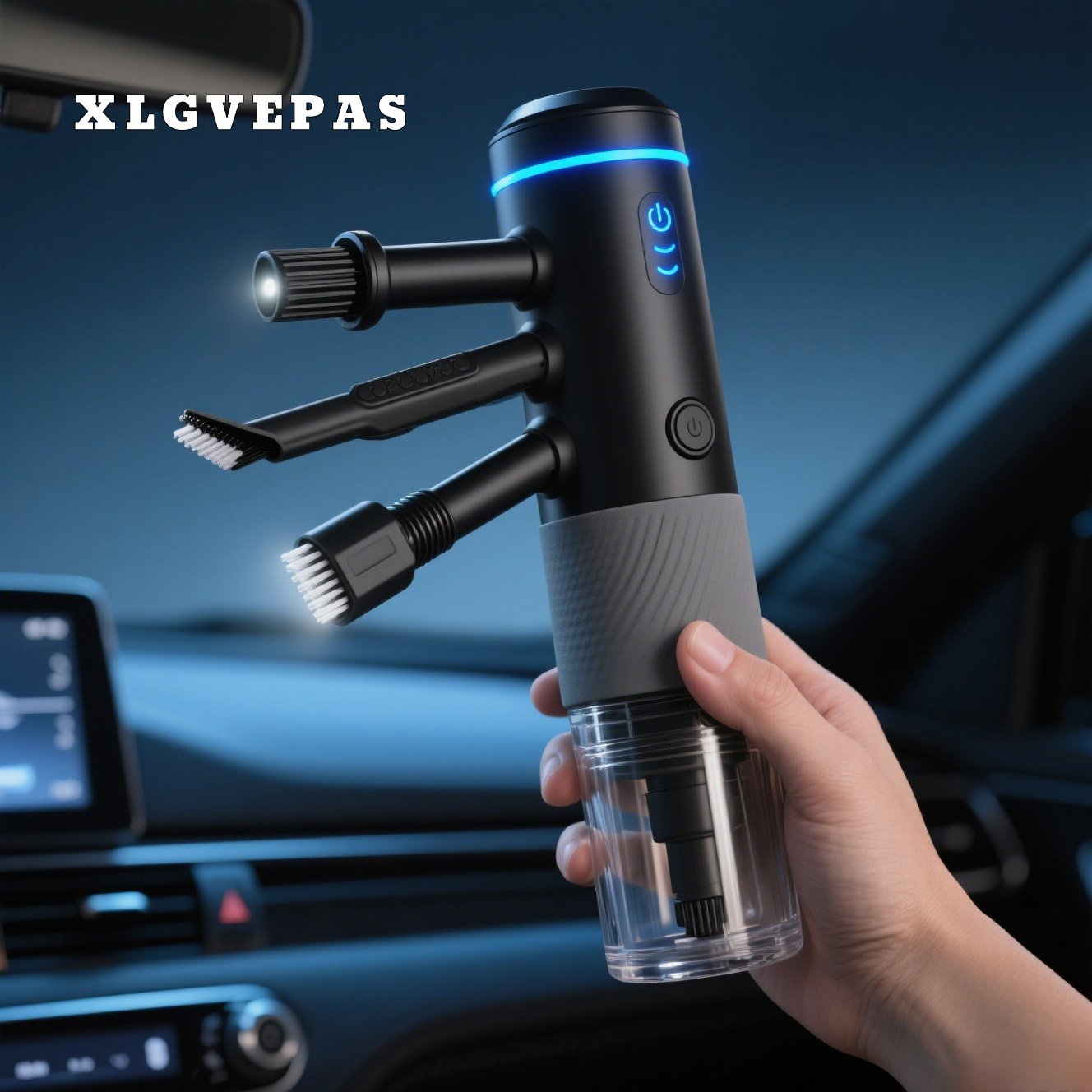 자동차 진공 청소기로 차량 내부 청소하는 모습