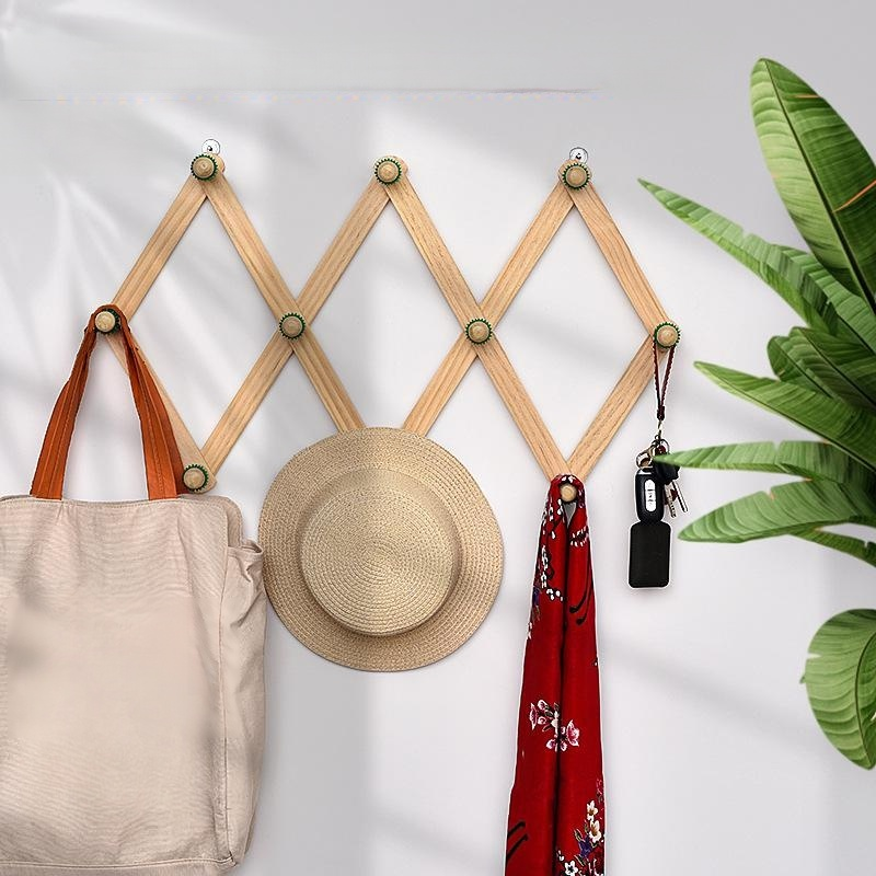 북유럽 목재 텔레스코픽 옷걸이 도어 접이식 코트 랙 이동식 옷걸이 벽걸이 벽걸이 옷걸이