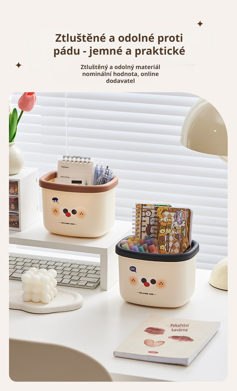 Designový stolní koš na odpadky s úsměvem