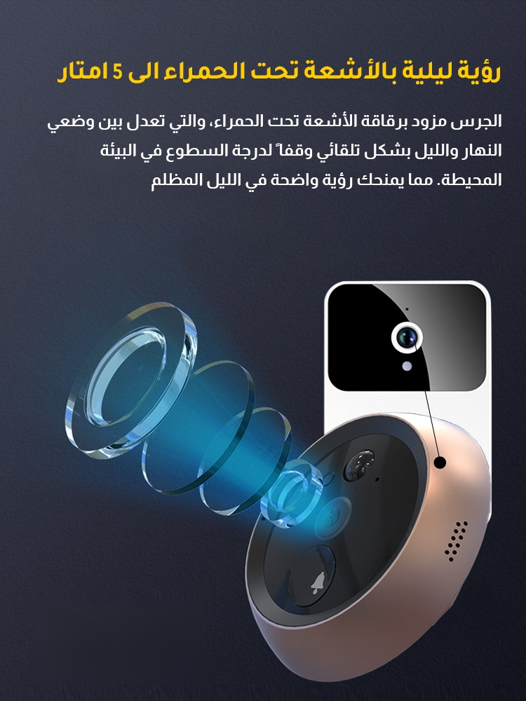 جرس باب ذكي بفيديو مع مصباح ليلي ودردشة فيديو عن بعد