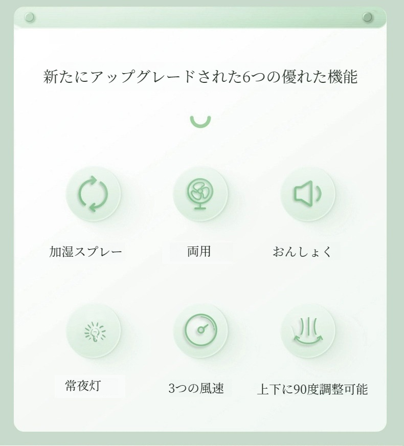 ナイトライト機能が付いたUSB加湿ファン