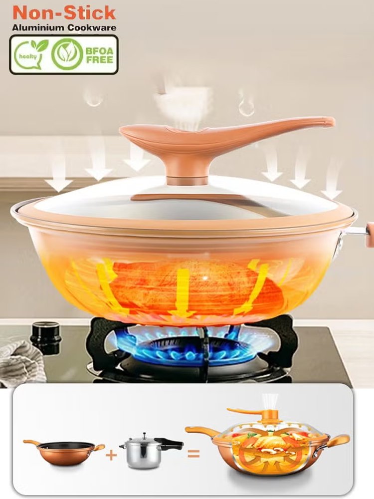 مقلاة عميقة مانعة للالتصاق مع ضغط قليل