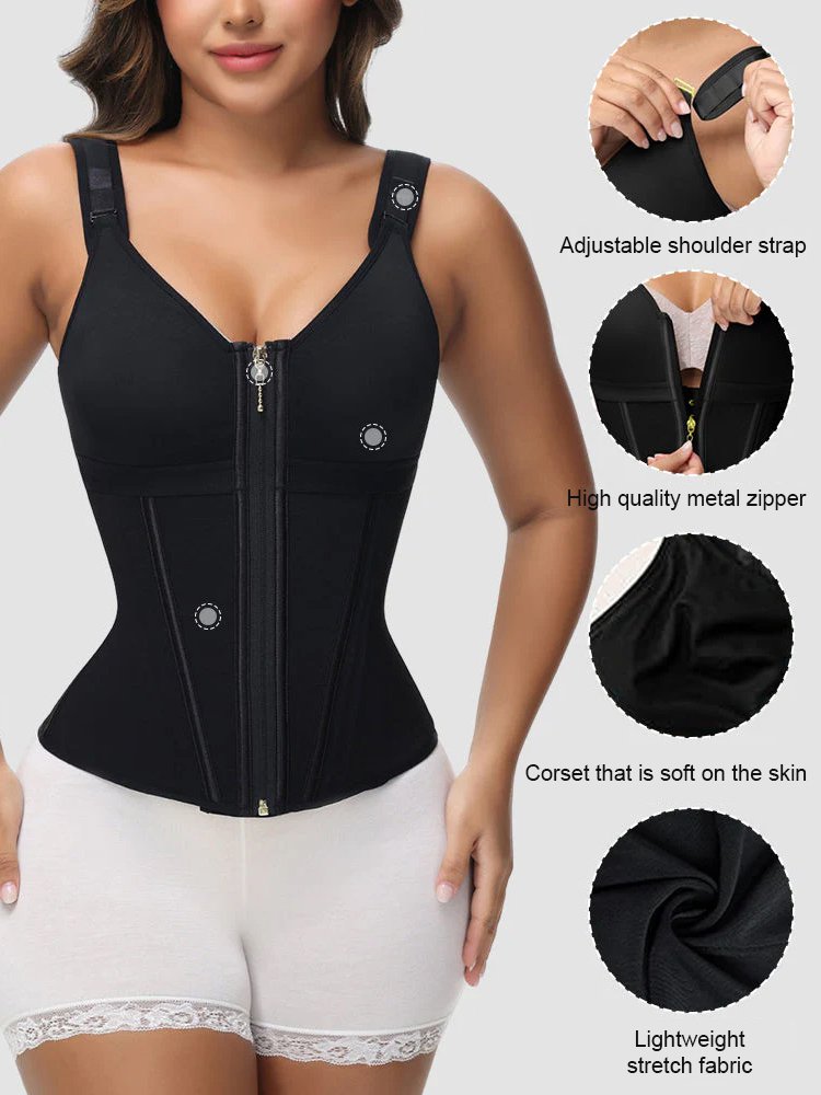Double-layer zipper tummy control body shaper