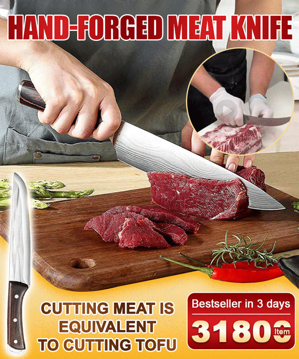 Hand forged meat knife cuts meat like tofu