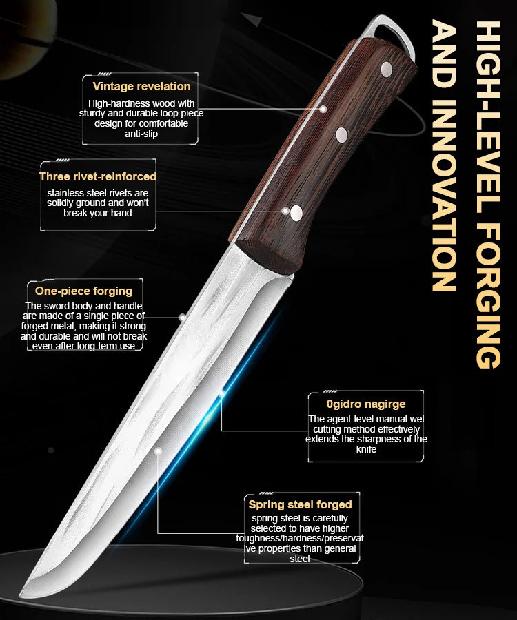 Hand forged meat knife cuts meat like tofu