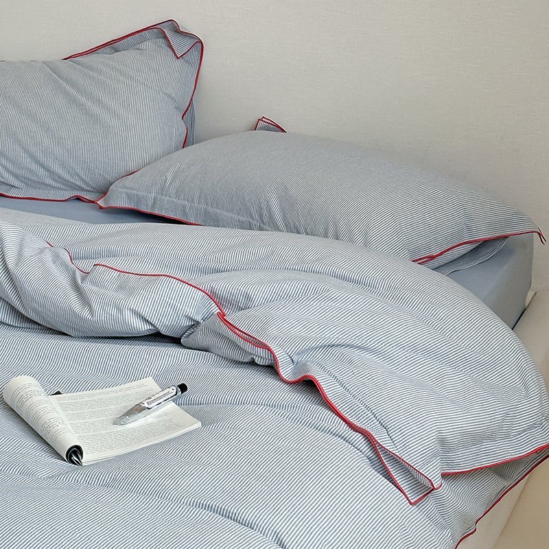 100%コットンウォッシュコットンストライプの肌に優しい寝具4点セット