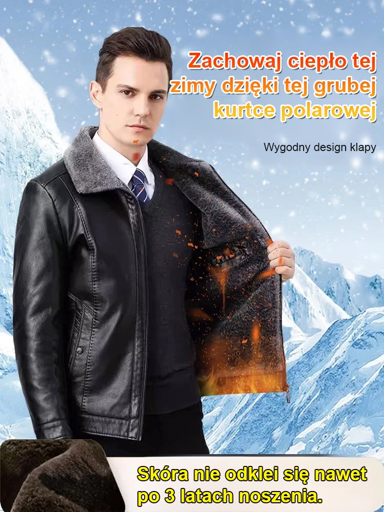 Gruba skórzana kurtka męska z futerkiem.