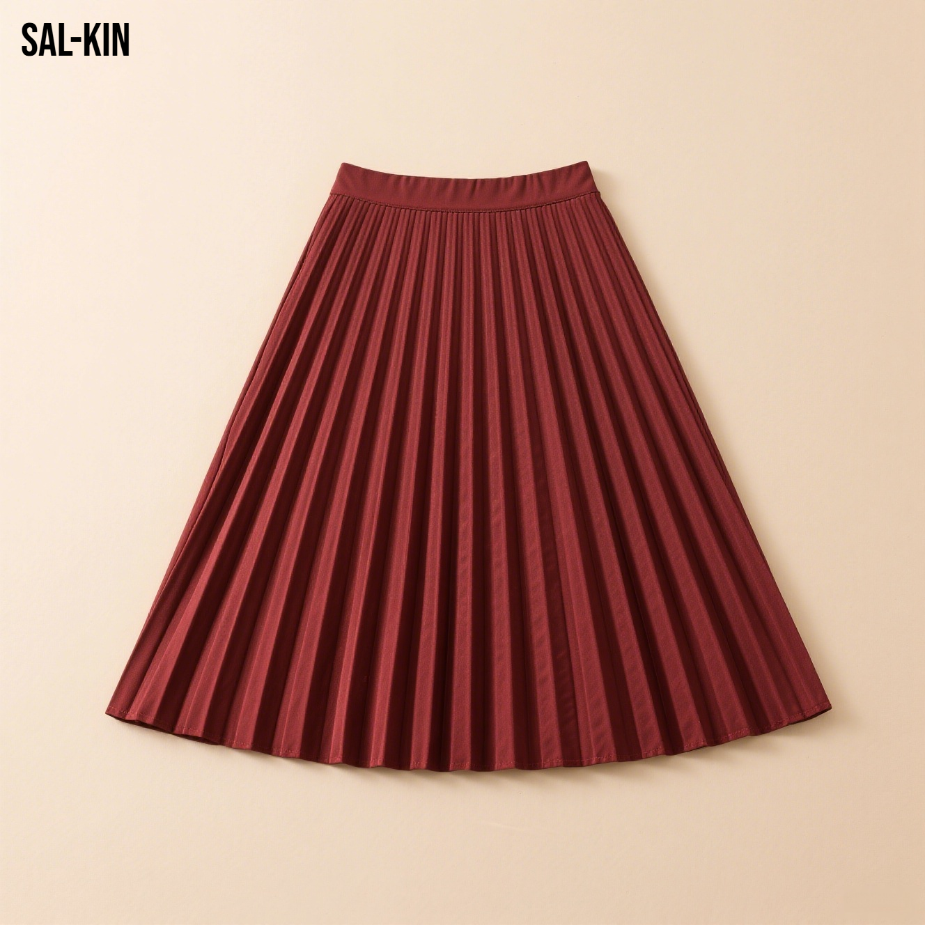 세련된 하이웨이스트 슬림 솔리드 컬러 플리츠 스커트
