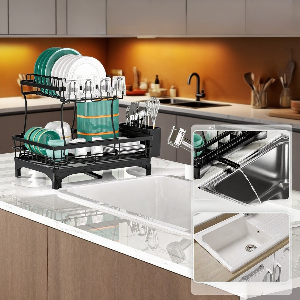 스테인리스 소재의 튼튼한 식기 배수대