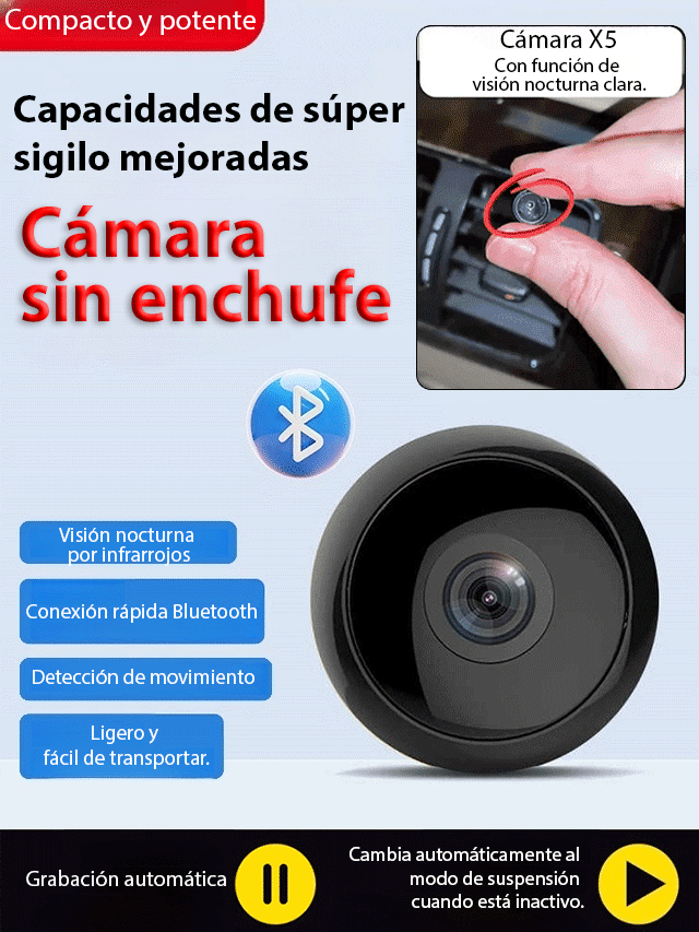 【Modelo mejorado ultra discreto】 Cámara sin necesidad de enchufarla.