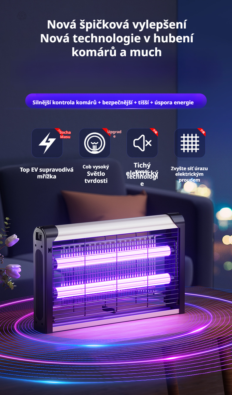 UV lapač komárů s více funkcemi v moderním designu