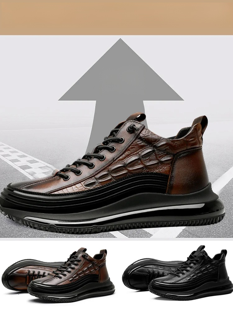 Chaussures de luxe italiennes en crocodile, à semelle épaisse et à coussin d'air, pour hommes.