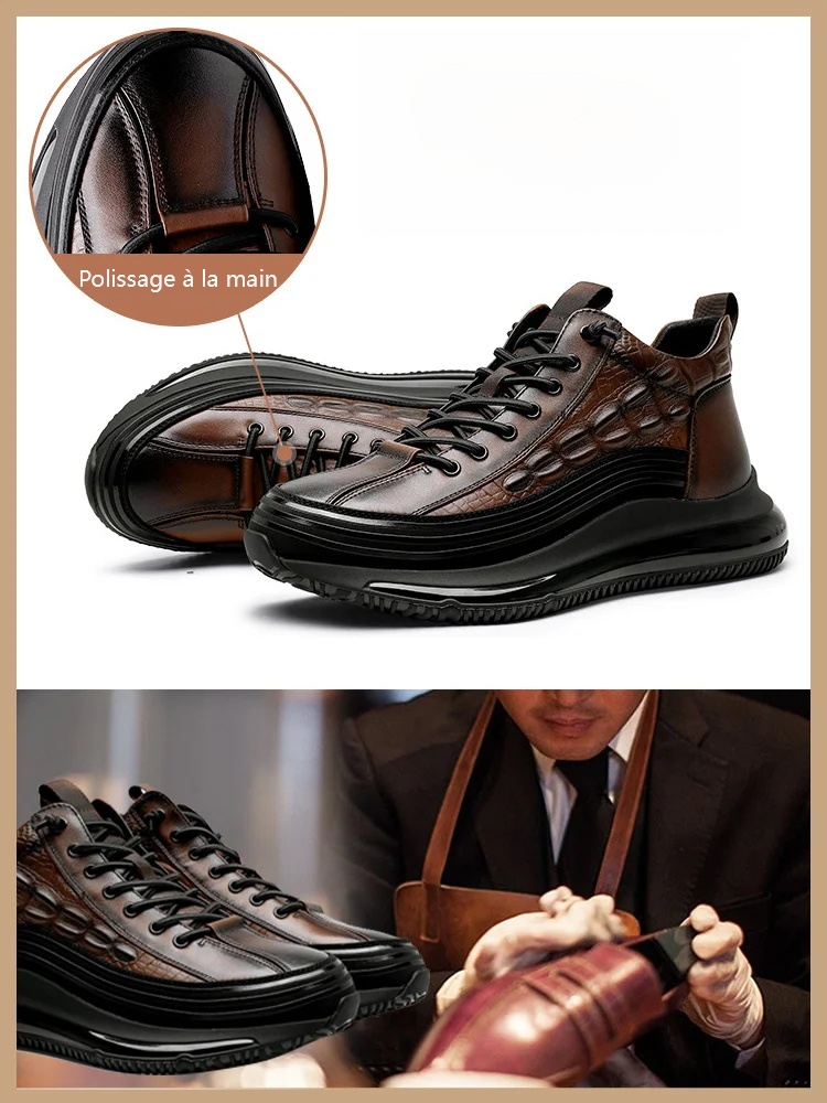 Chaussures de luxe italiennes en crocodile, à semelle épaisse et à coussin d'air, pour hommes.