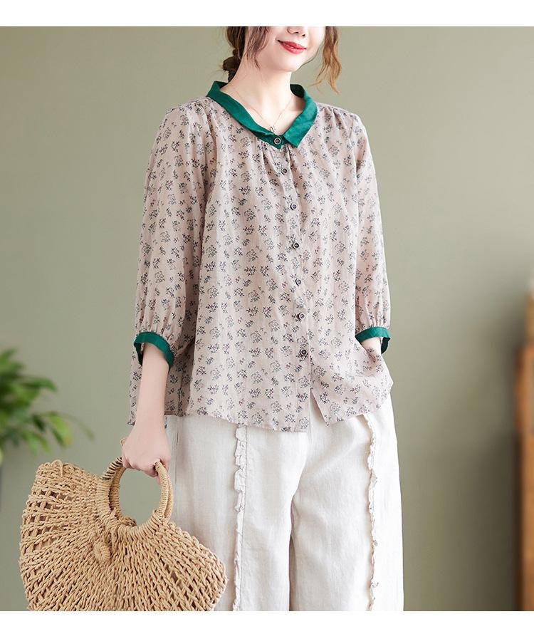 문예 멜란 가디건 칼라 칠부 소매 셔츠 착용 예시