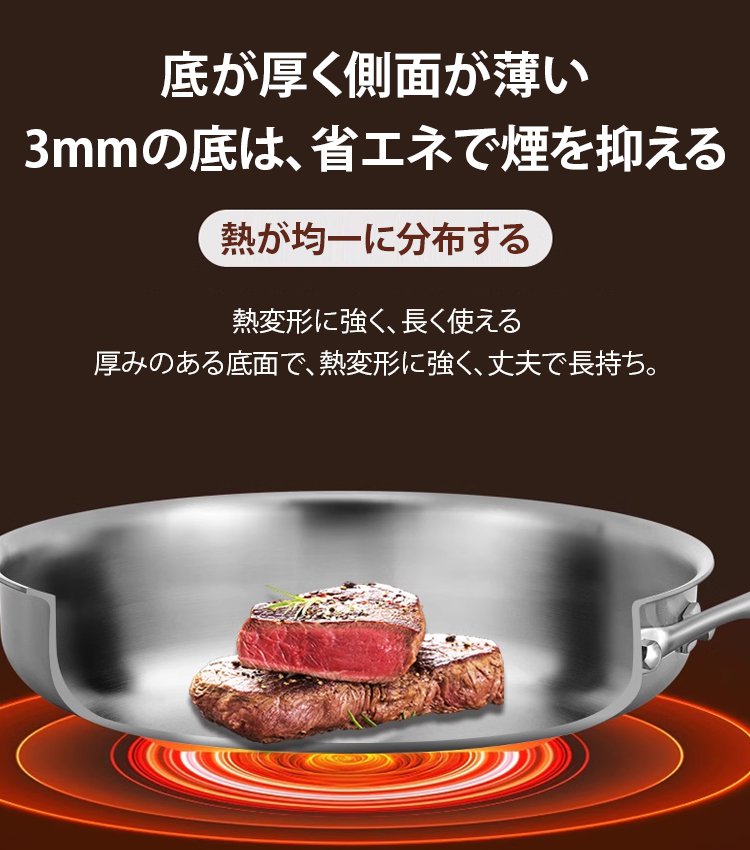 316ステンレス鋼ノンスティック無塗装フライパン