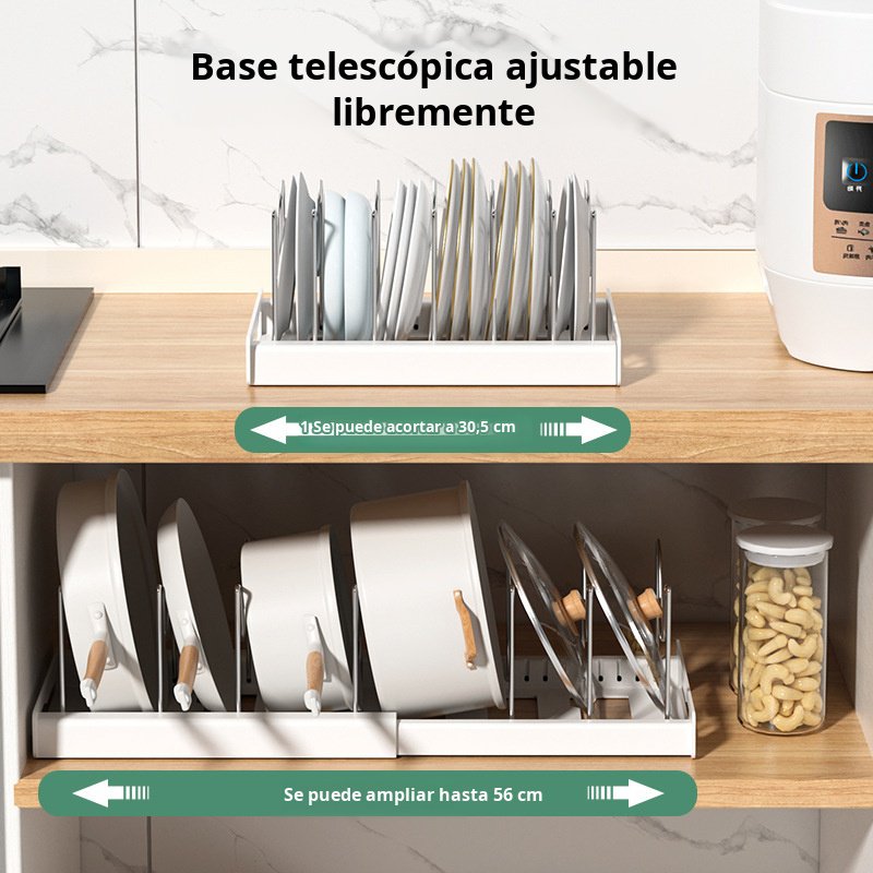 Estante de almacenaje para cocina retráctil y ajustable, utensilios de cocina, tabla de cortar, tapa