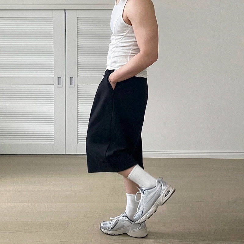 남자 여름 와이드 그레이 맨투맨 7부 캐주얼 반바지 루즈핏 반바지 코디