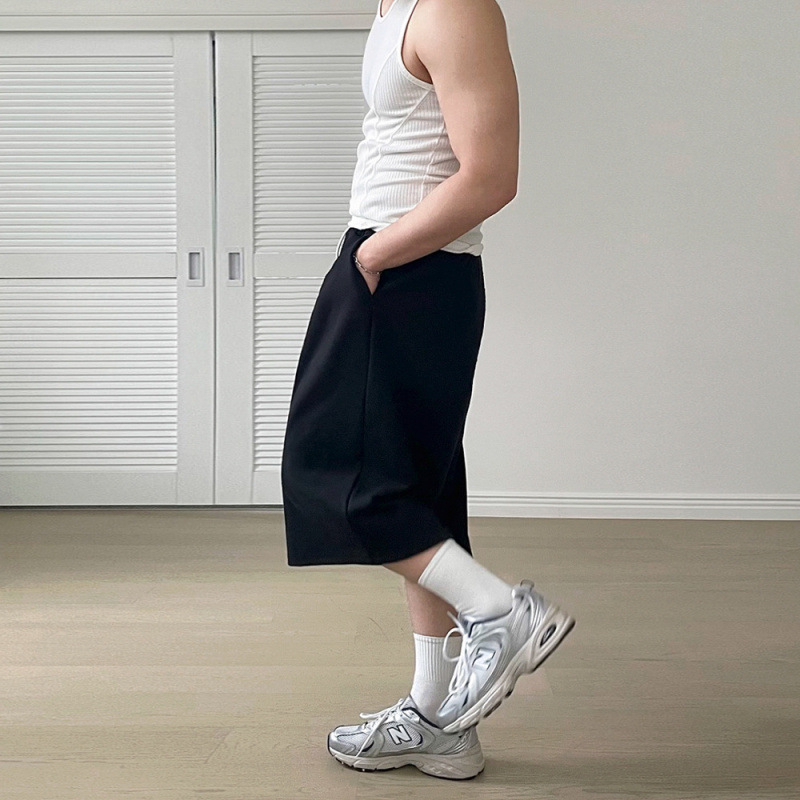 남자 여름 와이드 그레이 맨투맨 7부 캐주얼 반바지 루즈핏 반바지 코디