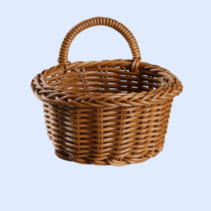 プラスチック製ラタン風壁掛けバスケット　キッチン用ネギ・ショウガ・ニンニク収納かご