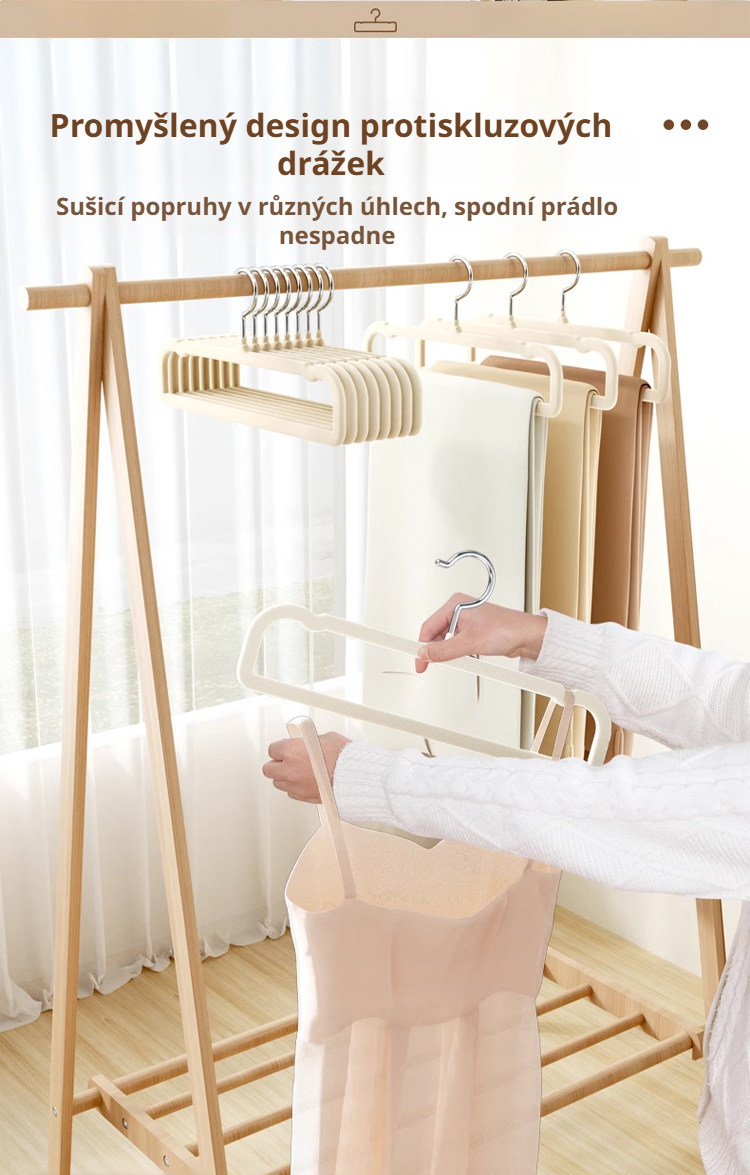 Věšák vhodný pro všechny typy oděvů