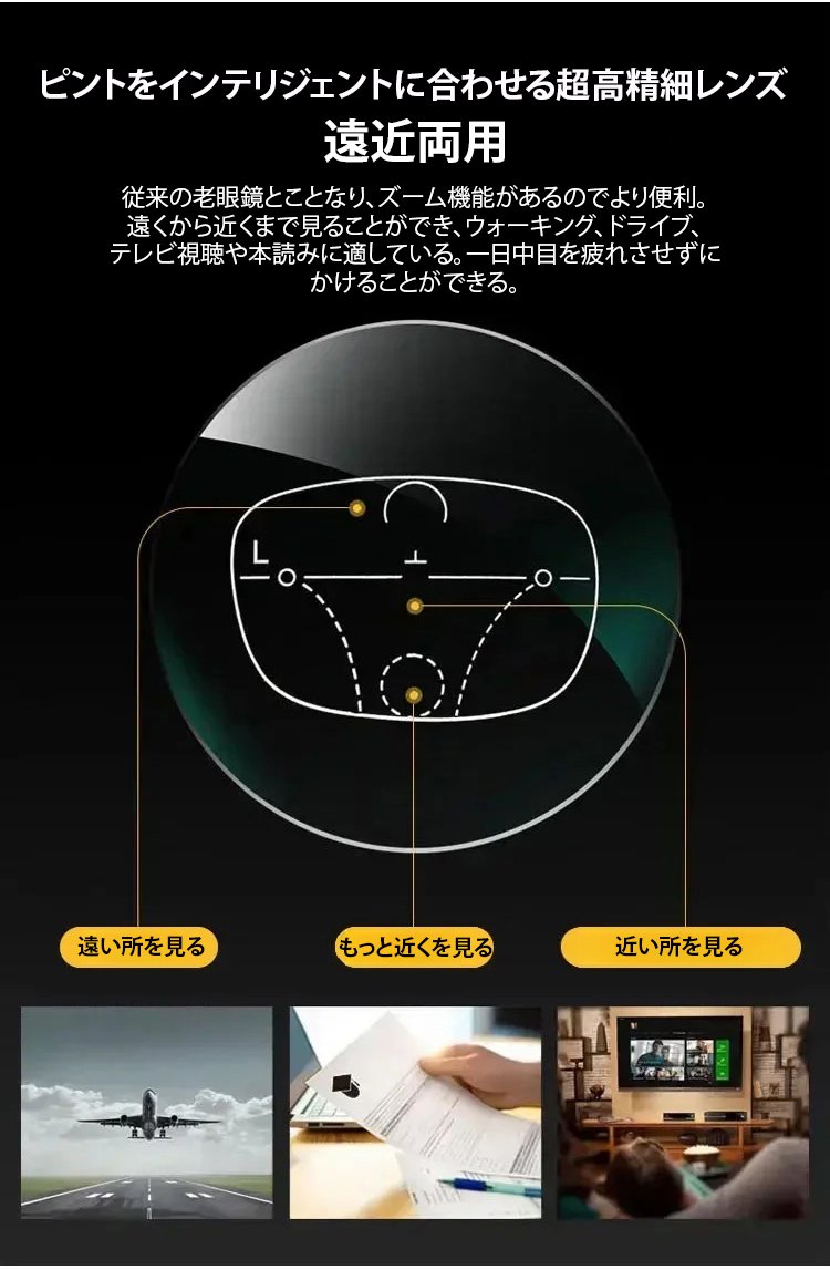 快適な装着感を示す老眼鏡の装着例