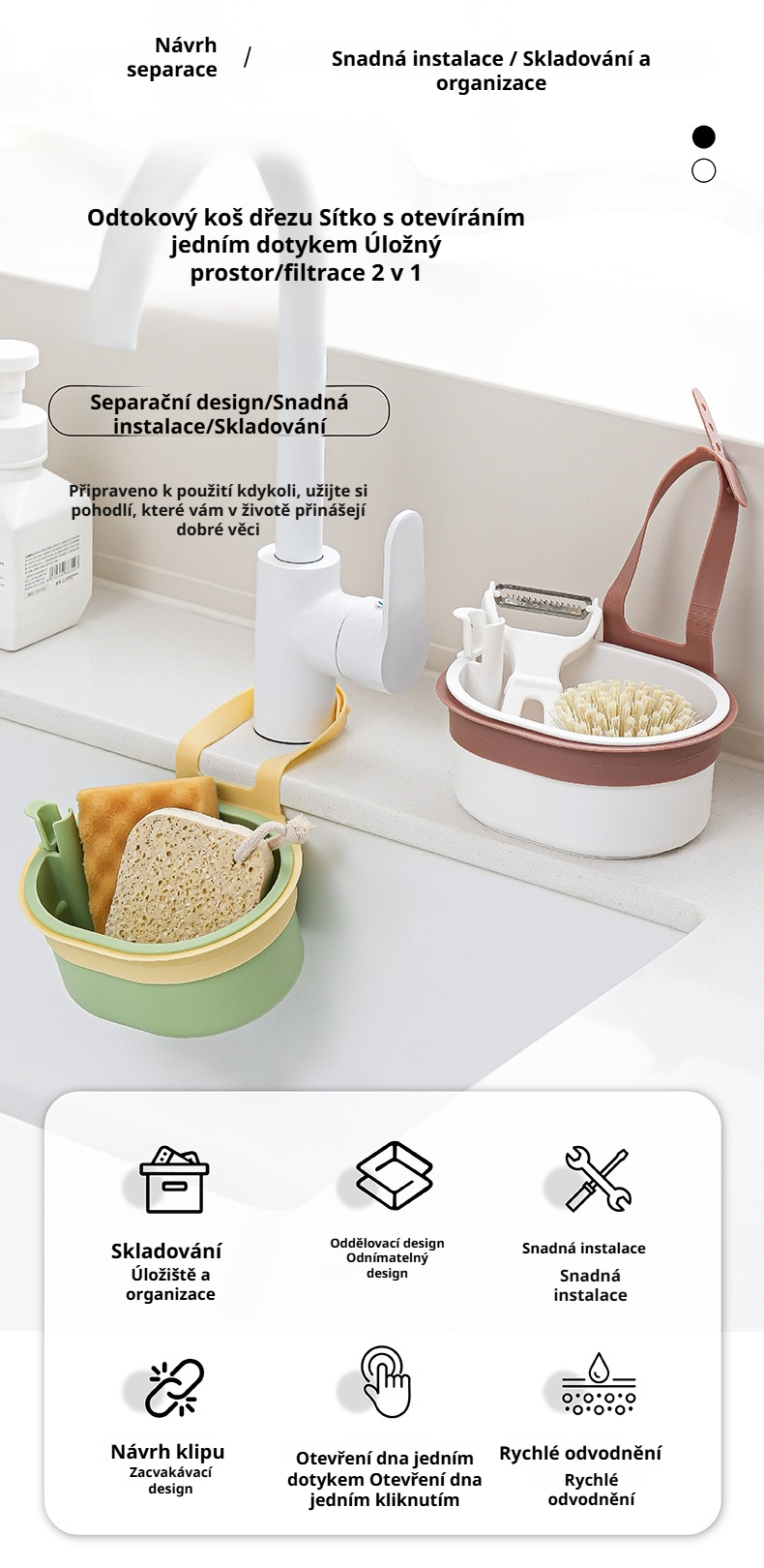 Odkapávací police s filtrem OneTouch v kuchyni