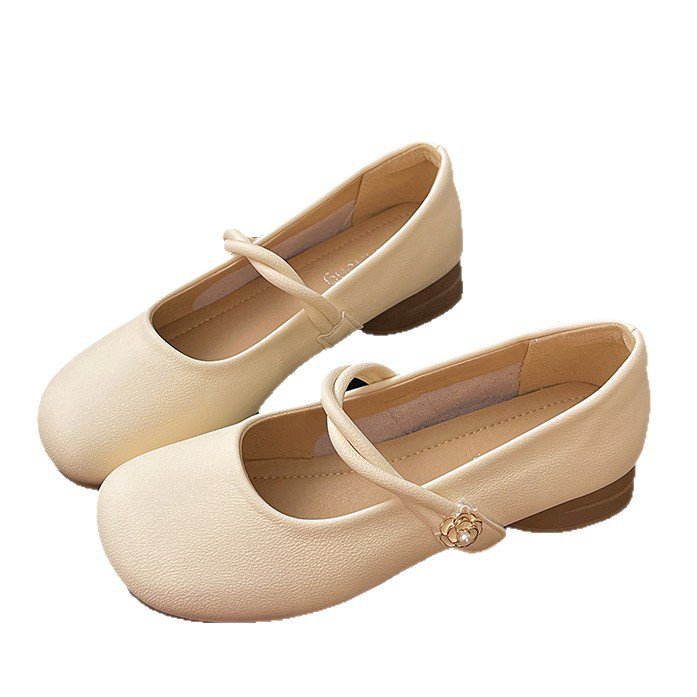 여름 얇은 가죽 통기 프렌치 메리진 슈즈