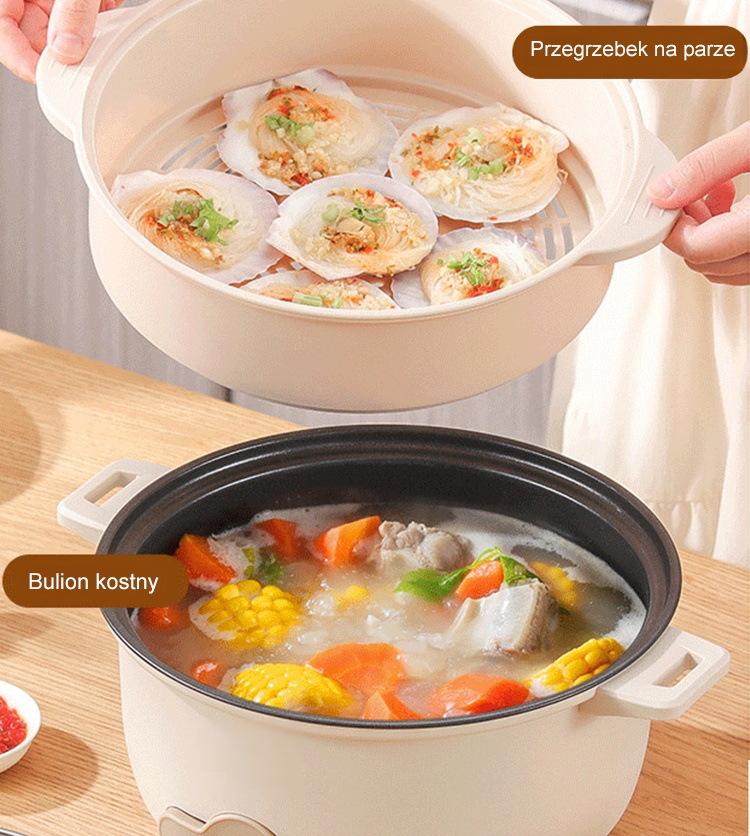 【Duża pojemność 3L】Wielofunkcyjny, nieprzywierający, elektryczny garnek do gotowania z podwójną wars