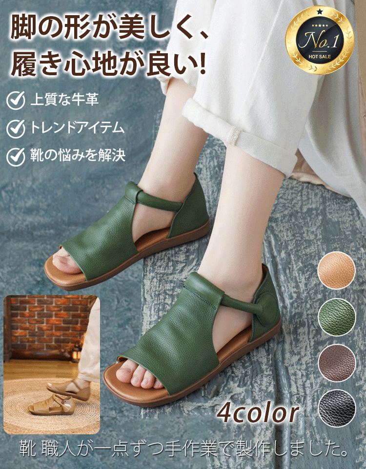 [日本整形外科学会も推薦] レトロ本革サンダル