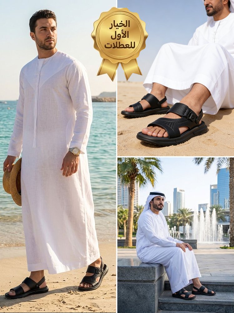  صندل كاجوال من جلد بملمس حبيبي بنعل سميك 