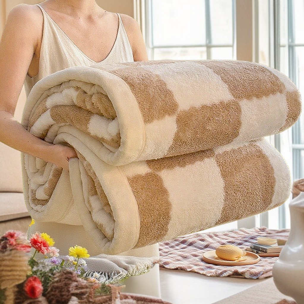Grid double-sided plush thick blanket